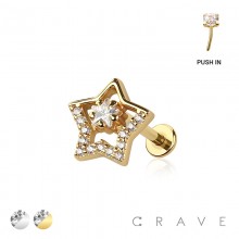 MULTI CZ STAR THREADLESS (PUSH IN) 316L SURGICAL STEEL LABRET SET